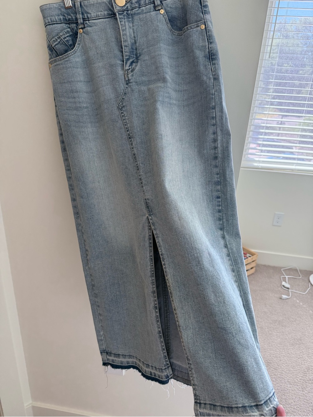 Democracy Light Blue Denim Maxi Skirt with Front Slit